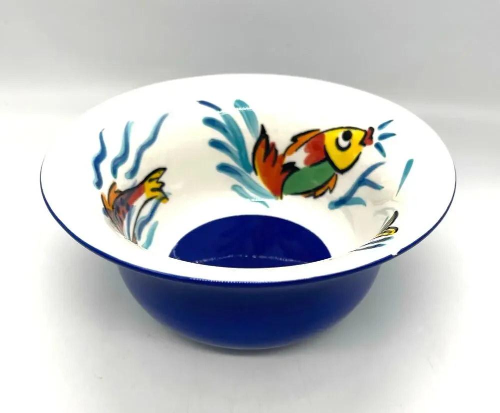 Les Tropiques Strata Cereal Bowl Blue Hand Painted Tropical Fish *Paint Chip